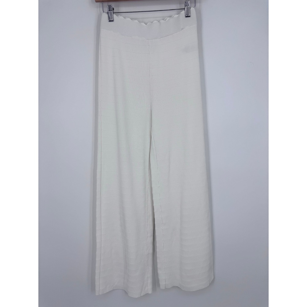 House of Harlow 1960 Ribbed Wide Leg Pants Women Medium White Palazzo *FLAW